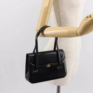 GUCCI Hand Bag Leather Black Gold